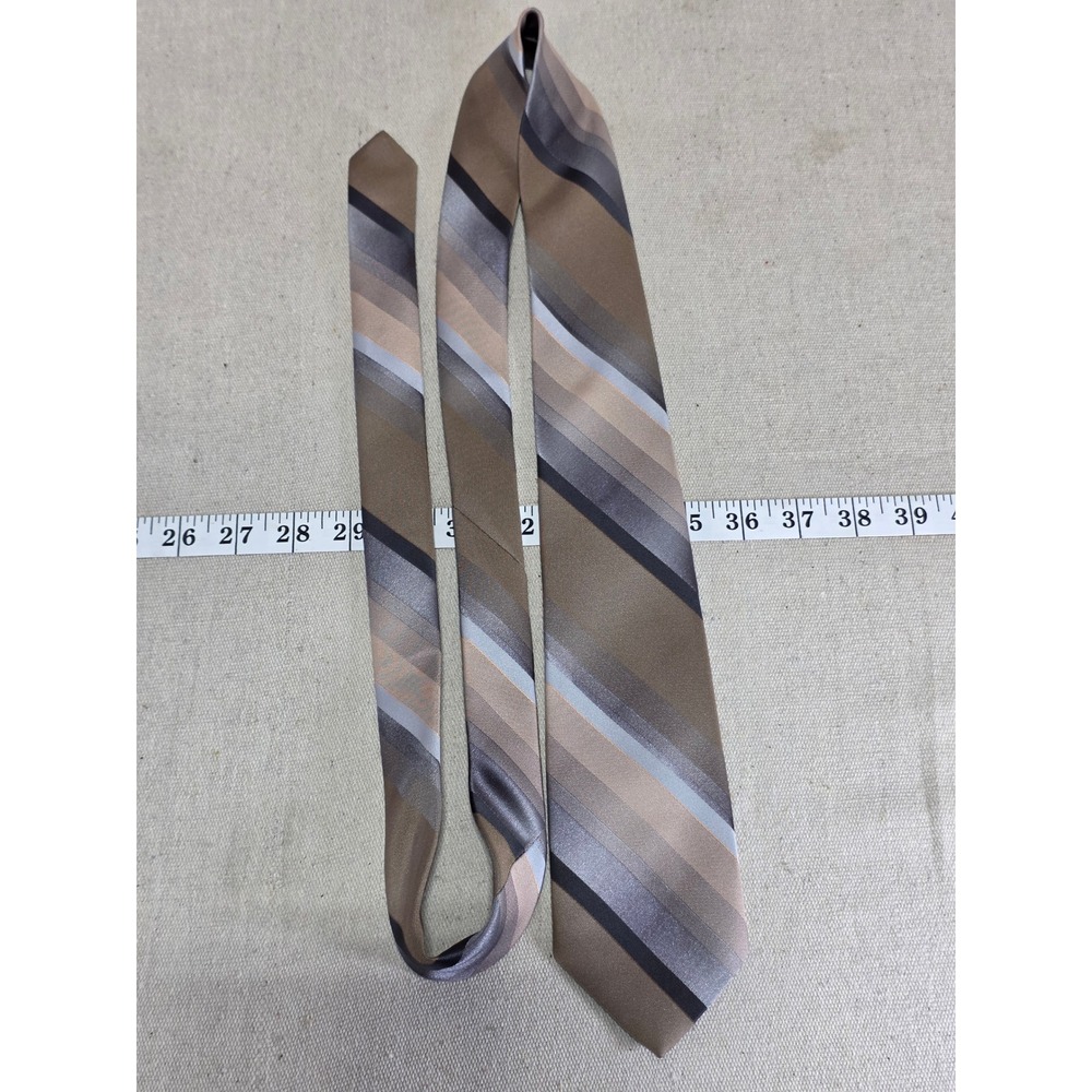 Wembley Polysilk Luxury Mens Necktie Brown Grey Tan Striped Satin Finish Tie